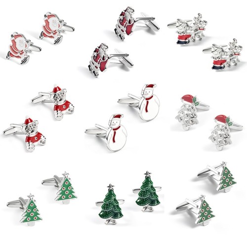 products in stock new fun color christmas shape metal cufflinks foreign trade cross-border men‘s versatile cufflinks wholesale