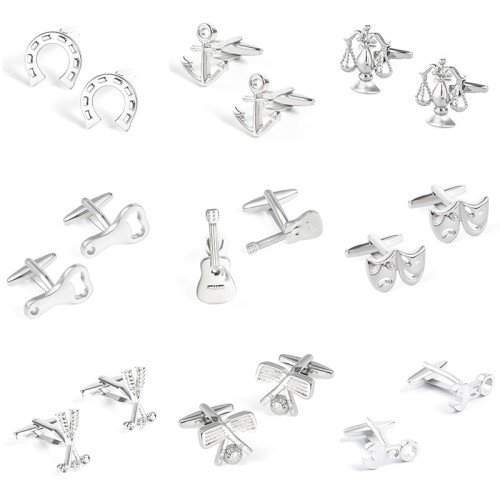 spot new electroplated silver fun shape metal cufflinks foreign trade men‘s simple all-match cufflinks wholesale