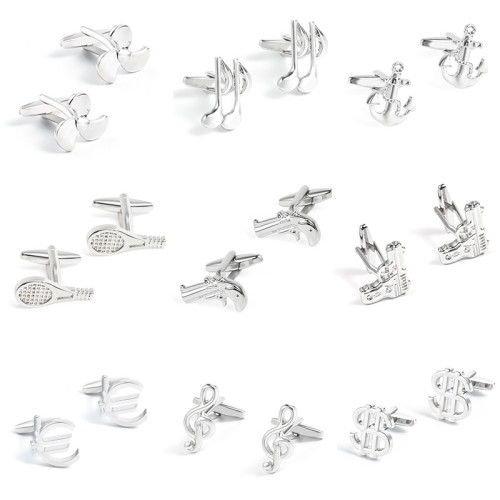 products in stock new fun modeling electroplated silver metal cufflinks foreign trade hot sale men‘s simplicity cufflinks wholesale
