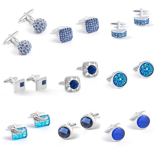 products in stock new high-grade blue rhinestone zircon cufflinks foreign trade cross-border hot selling men‘s exquisite cufflinks wholesale