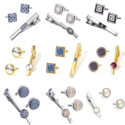 new high-end cd chip accessories cufflinks tie clip suit foreign trade cross-border hot selling men‘s business cuff buckle set