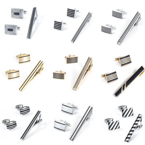products in stock new enamel cufflinks tie clip set foreign trade hot sale men‘s versatile leisure cuff buckle set wholesale