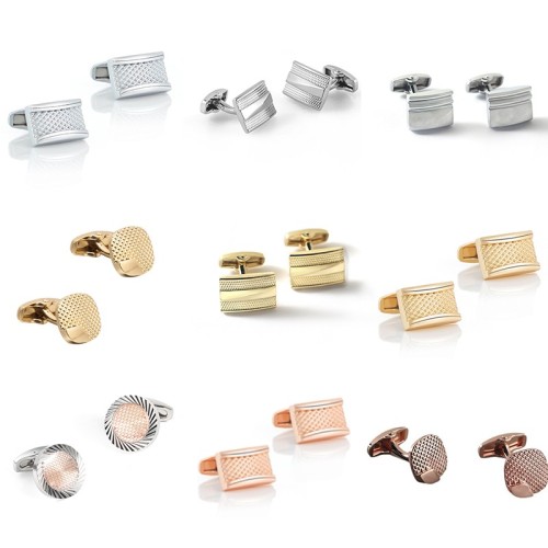 spot new square electroplated gold and silver rose gold three-color combination metal cufflinks foreign trade men‘s cufflinks wholesale