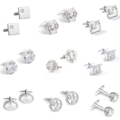 spot new white rhinestone zircon cufflinks foreign trade hot selling men‘s versatile exquisite shirt cufflinks wholesale