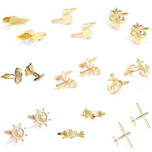 spot new style electroplated gold fun shape metal cufflinks foreign trade hot selling men‘s simple cufflinks wholesale