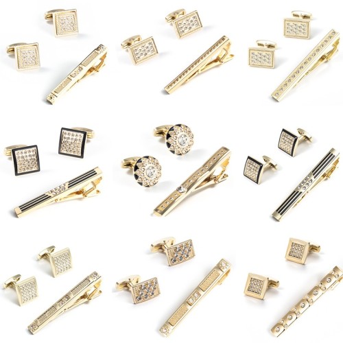 spot new inlaid white rhinestone cufflinks tie clip foreign trade cross-border hot selling men‘s cufflinks set wholesale