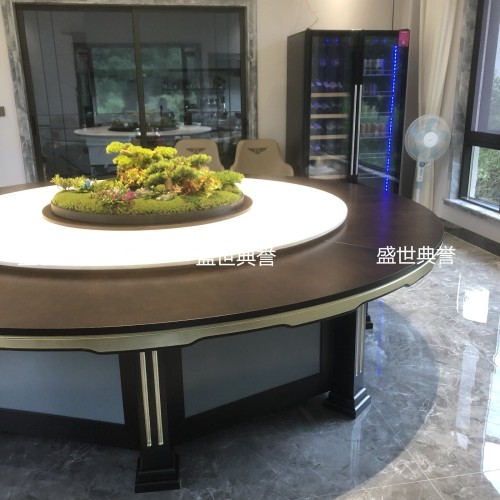 shanghai company internal business reception electric large round table high-end club villa new chinese solid wood electric dining table