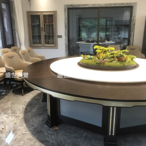 wenzhou five-star hotel new chinese solid wood electric dining table and chair high-end villa electric large round table factory direct sales