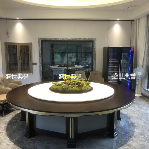 Tianjin Banquet Center Box Solid Wood Electric Dining Table Star Hotel New Chinese Style Large round Table Automatic Turntable Dining Table