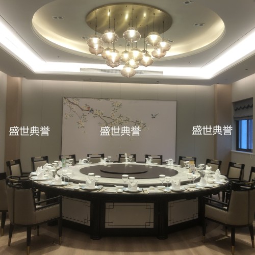 Xianyang Hotel Solid Wood Electric Dining Table and Chair Club Marble Electric Round Table Restaurant Compartment Automatic Turntable Dining Table