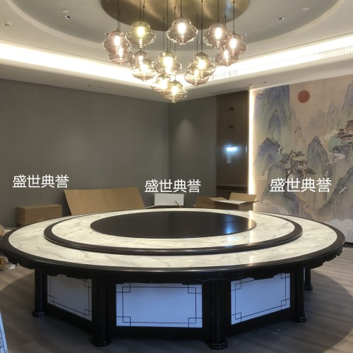 Bengbu Five-Star Hotel Solid Wood Electric Dining Table High-End Club New Chinese Marble round Table Electric Large round Table