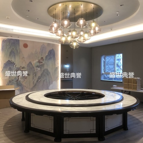 Wenzhou International Hotel Electric Dining Table and Chair Resort Hotel Compartment Marble Remote Control Automatic Turntable Electric Dining Table