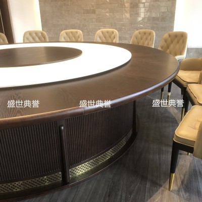 Hotel Balcony Solid Wood Electric Dining Table Hotel New Chinese Dining Table Seafood Restaurant Electric Round Table