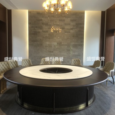 High-End Club Solid Wood Table and Chair Hotel New Chinese Electric Table Banquet Center Electric Round Table