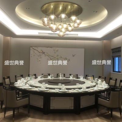 Hotel Solid Wood Electric Dining Table and Chair Marble Electric Round Table Restaurant Automatic Turntable Dining Table