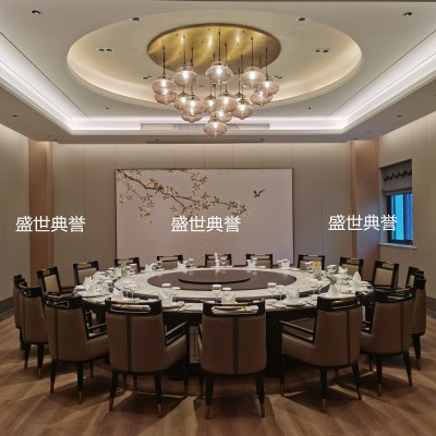 Star Hotel Marble Electric Dining Table Hotel Box New Chinese Solid Wood Table Restaurant Luxury Bag Large round Table