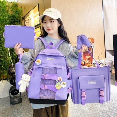 Backpack Simple Large Capacity Travel Backpack Casual Student Schoolbag Five-Piece Wholesale 608
