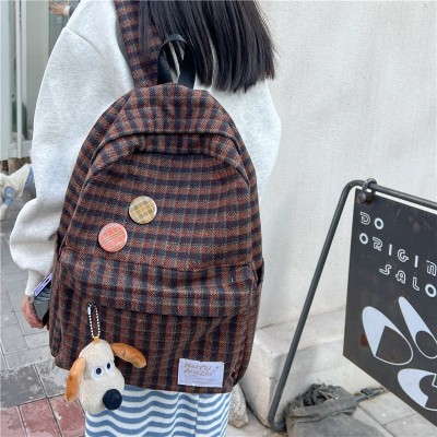 Schoolbag Student Korean Style Autumn and Winter New Backpack Simple Versatile Lattice Backpack Wholesale 3420