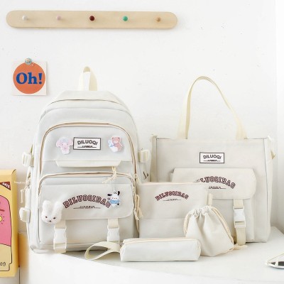 Simple Schoolbag Student Large Capacity Casual Versatile Durable Backpack Five-Piece Set Wholesale 9228