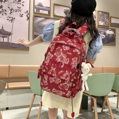 Backpack Student Schoolbag Korean Style All-Matching Printed Bear Simple Large-Capacity Backpack Wholesale 7724