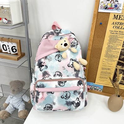 Schoolbag Student Girl Cute Backpack Korean Style Large Capacity Versatile Bear Backpack Wholesale 6613-2