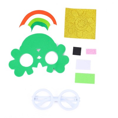 Irish Four-Leaf Clover Glasses Green Eva Foam Gold Powder Self-Adhesive Handmade Sticker Processing Customization