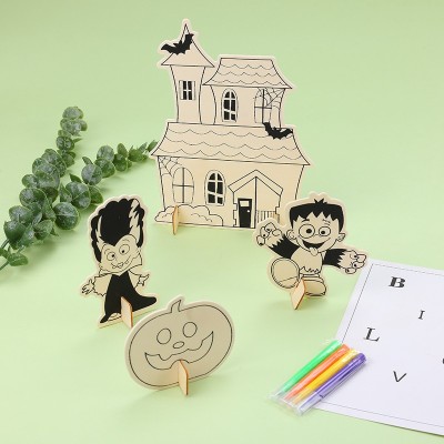  Creative Halloween Pendant DIY Ghost Festival Props Toys Festival Party Atmosphere Wooden Craftwork Ornaments