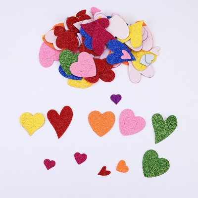 Eva Glitter Powder Various Sizes Colored Loving Heart Self-Adhesive Foam Children's DIY Hollow Heart-Shaped Stickers