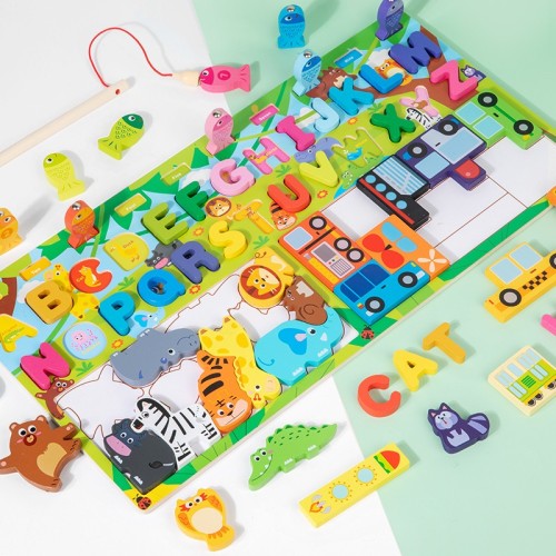 new early education multi-functional numbers board letters cognitive animal puzzle puzzle fishing baby educational toys