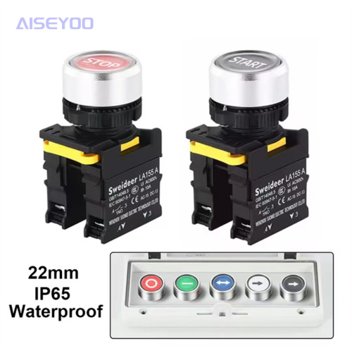155-A1防水大电流10A自复位带符号stop标按钮开关12V24V220