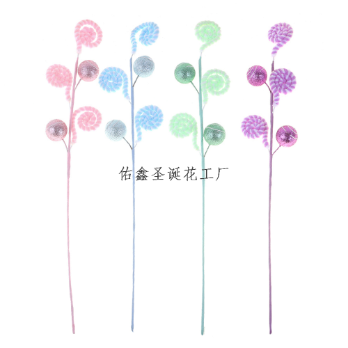 跨境圣诞节装饰品圣诞树装饰布置配件DIY毛绒圣诞球棒棒糖果插枝