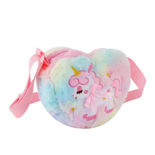 2023 love heart crossbody plush toy bag embroidered tie-dye cartoon crossbody bag unicorn satchel tie-dye satchel