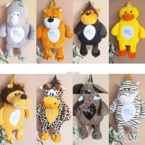 new plush cartoon schoolbag children‘s backpack lion tiger deer schoolbag backpack plush toy bag wholesale