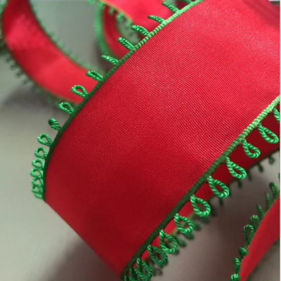 Item No.: 1067 Christmas Gift Packaging Decoration DIY Green Small Ears Christmas Wire Ribbon 3.8cm