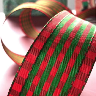 Item No.: 1095 Christmas Gift Packaging Decoration DIY Red Green Plaid Christmas Wire Ribbon 3.8cm