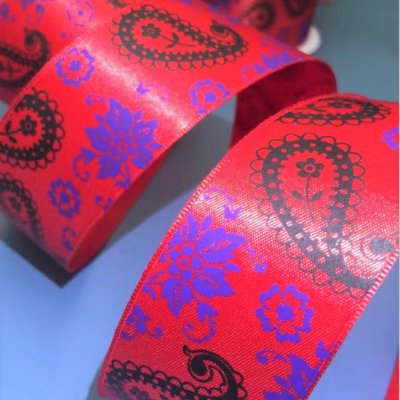 Item No.: 1189 Christmas Gift Packaging Decoration DIY Red Printing Christmas Wire Ribbon 3.8cm