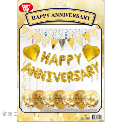 Anniversary Celebration Series Big Card-Happy Anniversary (Aluminum Balloon, Hanging Flag, Sequin Ball)