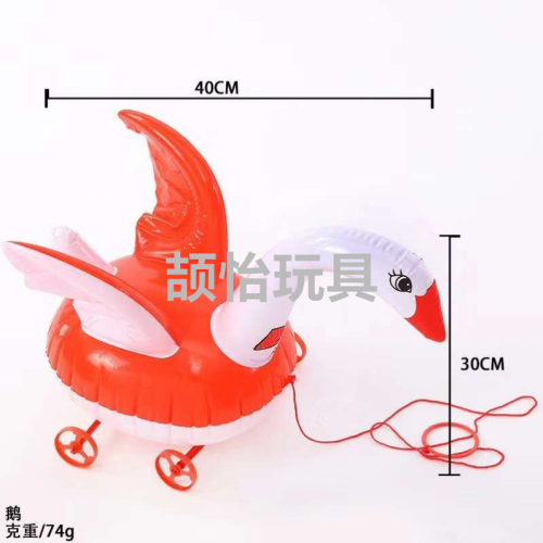 PVC充气动物拉车鹅草莓猫飞鸭乌龟卡通充气动物拉车鹅地推礼品