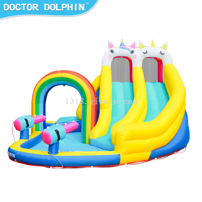Factory Direct Sales Children's Home Castle Small Inflatable Castle Outdoor Water Spray Double Slide Inflatable Toy Unicorn