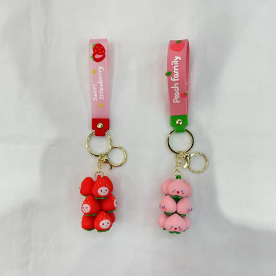 Creative Trending Jenga Fruit Flexible Rubber Key Chain Cartoon Fruit Doll Key Pendants Jenga Pendant