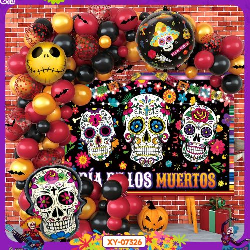 铝膜气球现货批发跨境骷髅头万圣节派对主题气球场景装饰气球布置