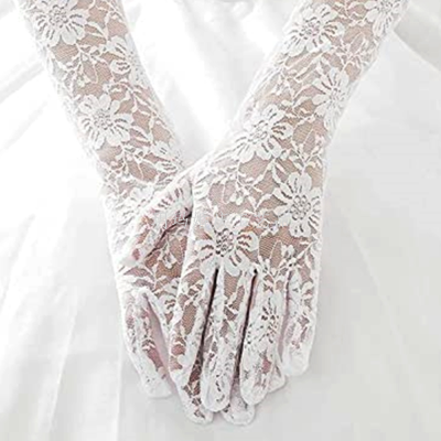 White Rose Lace Flower Long Bridal Gloves Wedding Bridal Gown Accessories Party Stretch Elbow Gloves
