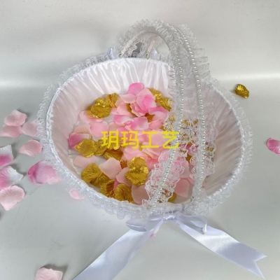 New Style White Large Double Handle Festive Flower Basket Wedding Supplies Personalized Design