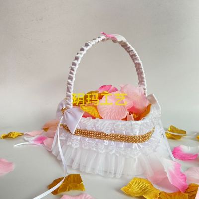 White Heart Shape Bridal Flower Basket Petal Flower Basket Wedding Flower Baskets Wedding Supplies New Factory Wholesale
