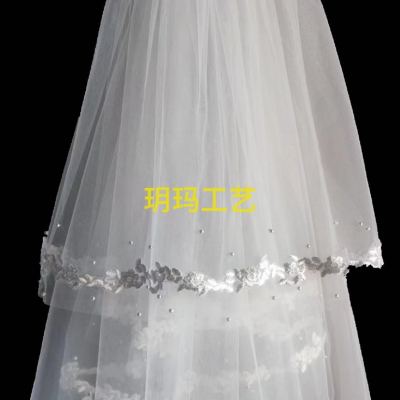New Bridal Veil Children's Veil Double Layer Pearl Rhinestone Super Mori Vintage Factory Wholesale