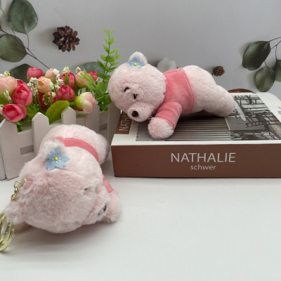 Lying Cherry Blossom Bear Plush Doll Keychain Pooh Bear Doll Ornaments Children Handbag Pendant Boutique Crane Machine