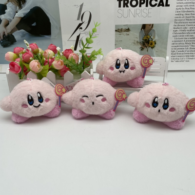 New Cartoon Kirby Bead Necklace Plush Doll Pendant Girl Cartoon Pink Bag Ornaments Crane Machine