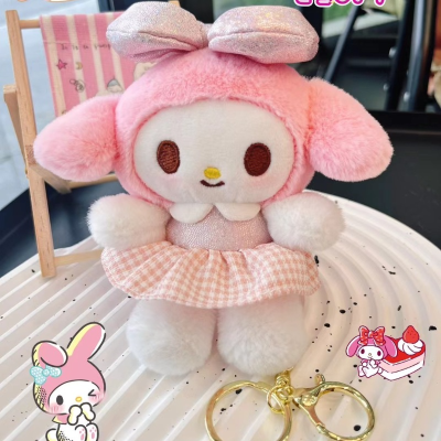 Melody Plaid Skirt US Rabbit Plush Doll Keychain Doll Ornaments for Girls Handbag Pendant Crane Machine Wholesale