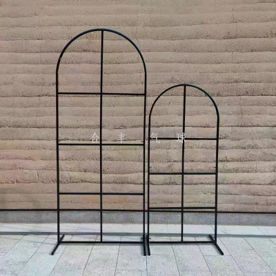 New Wedding Props Black Plaid Screen Stage Arch Decoration Background Shelf Wedding Welcome Area Decoration