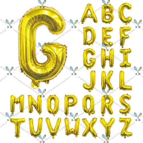 16寸美版瘦体金色英文字母26个铝膜气球生日求婚派对背景装饰布置